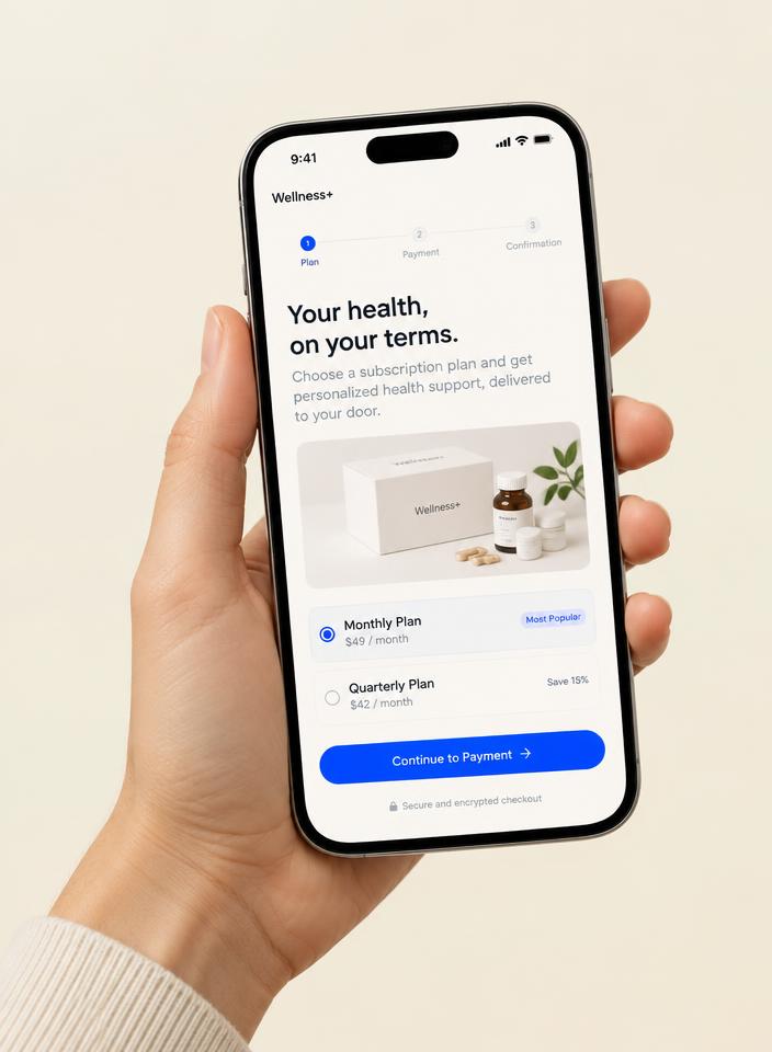 Phone showing a subscription checkout
